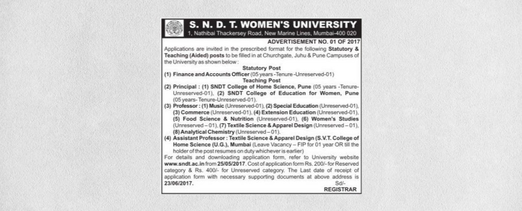 Advertisement No. 01 / 2017